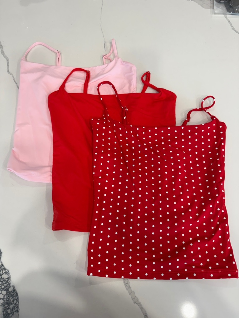 Set of 3 Spaghetti Strap Camisoles - Red, Light Pink, Red Polka Dot